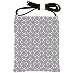 Grey Quatrefoil Pattern Shoulder Sling Bag by Zandiepants