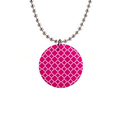 Hot Pink Quatrefoil Pattern 1  Button Necklace by Zandiepants