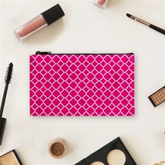 Hot Pink Quatrefoil Pattern Cosmetic Bag (small) by Zandiepants