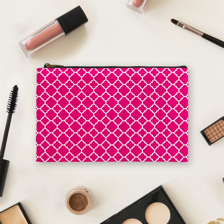 Hot Pink Quatrefoil Pattern Cosmetic Bag (Medium)