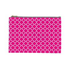 Hot Pink Quatrefoil Pattern Cosmetic Bag (large) by Zandiepants