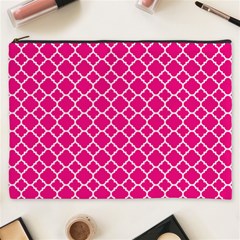 Hot Pink Quatrefoil Pattern Cosmetic Bag (xxxl) by Zandiepants