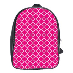 Hot Pink Quatrefoil Pattern School Bag (xl) by Zandiepants