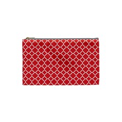 Poppy Red Quatrefoil Pattern Cosmetic Bag (small) by Zandiepants