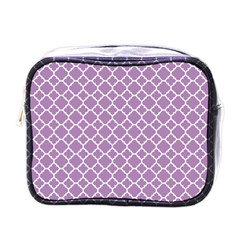 Lilac Purple Quatrefoil Pattern Mini Toiletries Bag (one Side) by Zandiepants