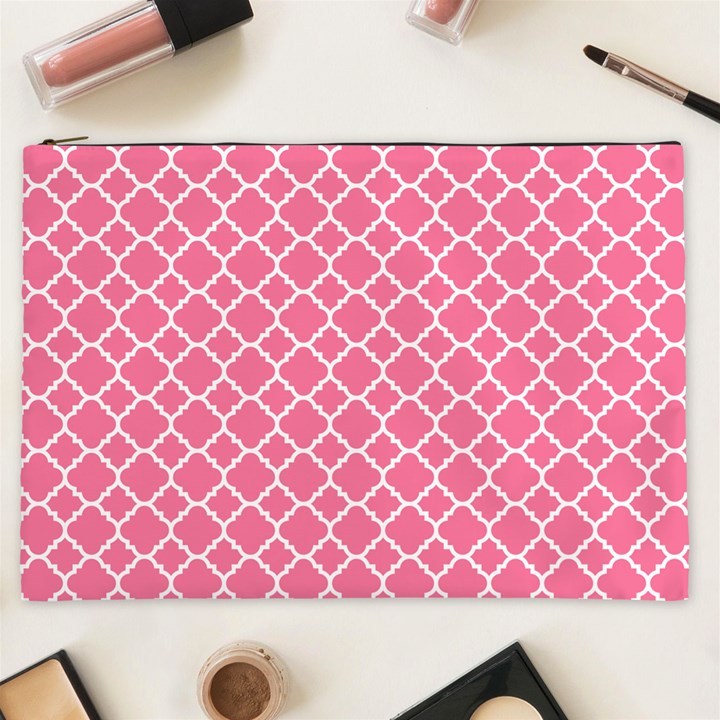 Soft Pink Quatrefoil Pattern Cosmetic Bag (XXL)