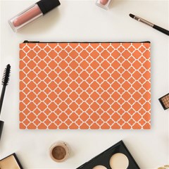 Tangerine Orange Quatrefoil Pattern Cosmetic Bag (large) by Zandiepants