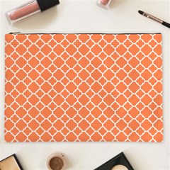 Tangerine Orange Quatrefoil Pattern Cosmetic Bag (xxl) by Zandiepants