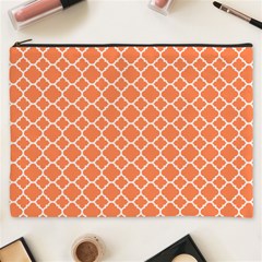 Tangerine Orange Quatrefoil Pattern Cosmetic Bag (xxxl) by Zandiepants