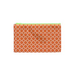 Tangerine Orange Quatrefoil Pattern Cosmetic Bag (xs) by Zandiepants