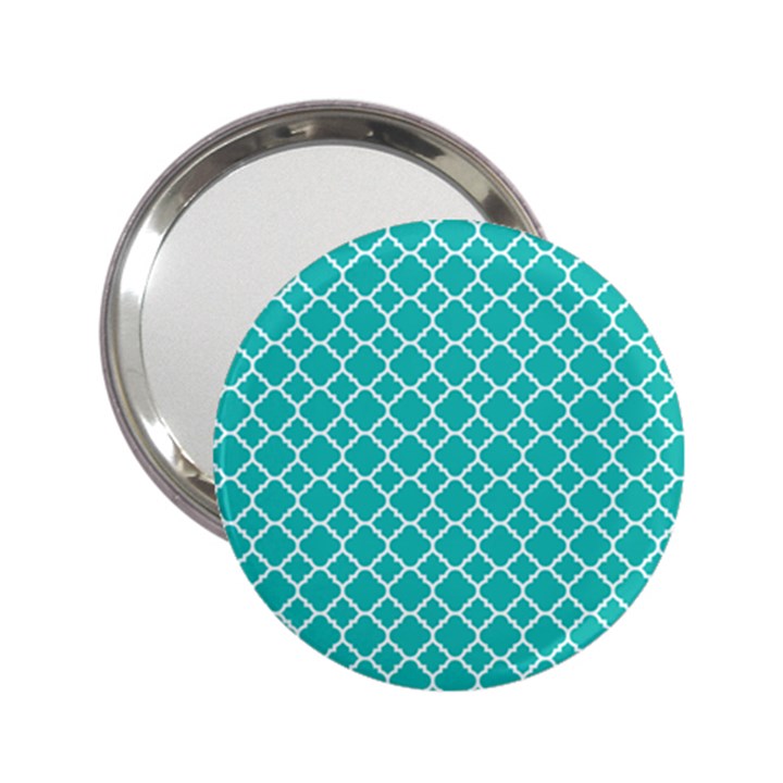 Turquoise quatrefoil pattern 2.25  Handbag Mirror