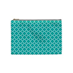 Turquoise Quatrefoil Pattern Cosmetic Bag (medium) by Zandiepants