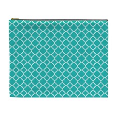 Turquoise Quatrefoil Pattern Cosmetic Bag (xl) by Zandiepants