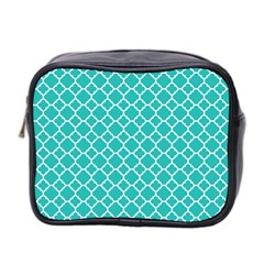 Turquoise Quatrefoil Pattern Mini Toiletries Bag (two Sides) by Zandiepants