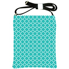 Turquoise Quatrefoil Pattern Shoulder Sling Bag by Zandiepants