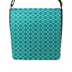 Turquoise Quatrefoil Pattern Flap Closure Messenger Bag (l) by Zandiepants