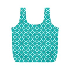 Turquoise Quatrefoil Pattern Full Print Recycle Bag (m) by Zandiepants