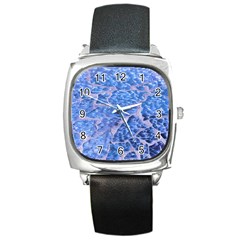 Festive Chic Light Blue Glitter Shiny Glamour Sparkles Square Metal Watch by yoursparklingshop