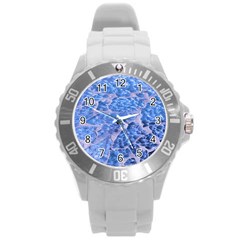 Festive Chic Light Blue Glitter Shiny Glamour Sparkles Round Plastic Sport Watch (l) by yoursparklingshop