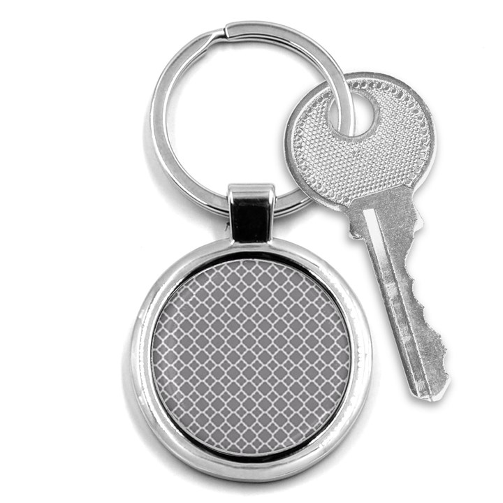 Grey quatrefoil pattern Key Chain (Round)