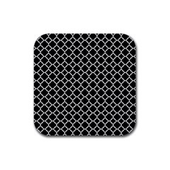 Black & White Quatrefoil Pattern Rubber Coaster (square)