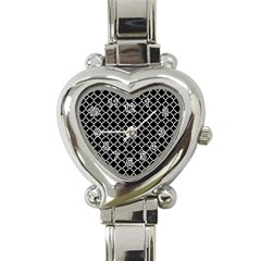 Black & White Quatrefoil Pattern Heart Italian Charm Watch by Zandiepants