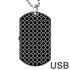 Black & White Quatrefoil Pattern Dog Tag Usb Flash (two Sides) by Zandiepants