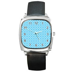 Bright Blue Quatrefoil Pattern Square Metal Watch by Zandiepants