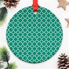 Emerald Green Quatrefoil Pattern Ornament (round) by Zandiepants