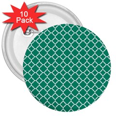 Emerald Green Quatrefoil Pattern 3  Button (10 Pack) by Zandiepants