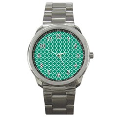 Emerald Green Quatrefoil Pattern Sport Metal Watch by Zandiepants