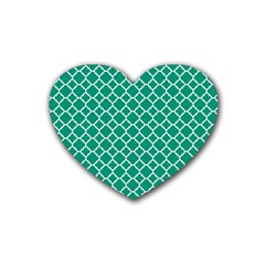 Emerald Green Quatrefoil Pattern Rubber Coaster (heart) by Zandiepants