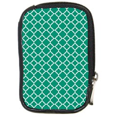 Emerald Green Quatrefoil Pattern Compact Camera Leather Case by Zandiepants