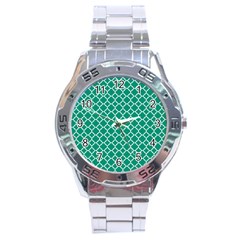 Emerald Green Quatrefoil Pattern Stainless Steel Analogue Watch by Zandiepants