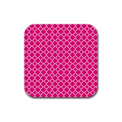 Hot Pink Quatrefoil Pattern Rubber Coaster (square) by Zandiepants