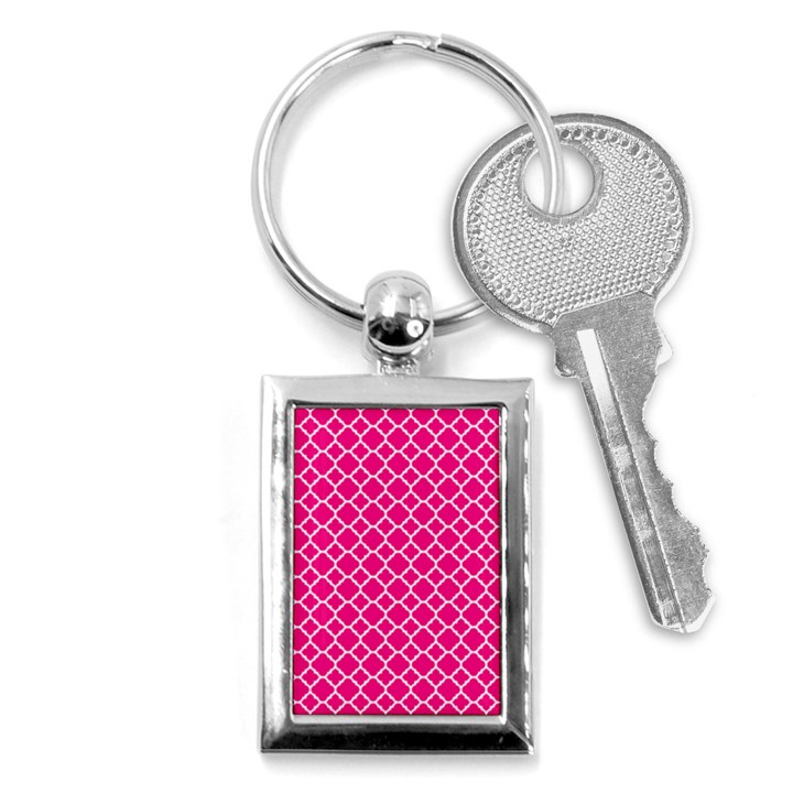 Hot pink quatrefoil pattern Key Chain (Rectangle)