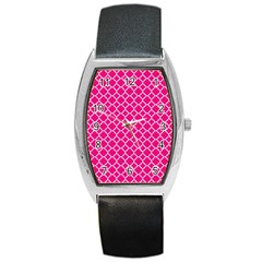 Hot Pink Quatrefoil Pattern Barrel Style Metal Watch by Zandiepants