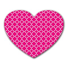 Hot Pink Quatrefoil Pattern Heart Mousepad by Zandiepants