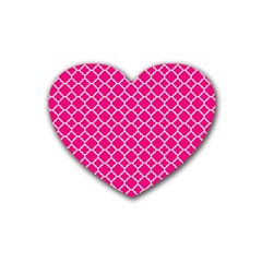 Hot Pink Quatrefoil Pattern Heart Coaster (4 Pack) by Zandiepants