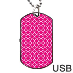 Hot Pink Quatrefoil Pattern Dog Tag Usb Flash (two Sides) by Zandiepants