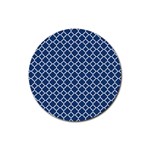 Navy blue quatrefoil pattern Rubber Coaster (Round) Front