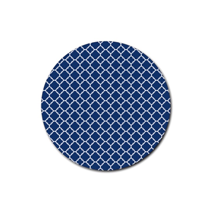 Navy blue quatrefoil pattern Rubber Coaster (Round)