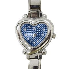 Navy Blue Quatrefoil Pattern Heart Italian Charm Watch by Zandiepants