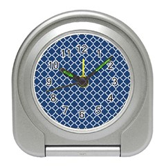 Navy Blue Quatrefoil Pattern Travel Alarm Clock by Zandiepants