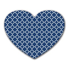 Navy Blue Quatrefoil Pattern Heart Mousepad