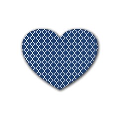 Navy Blue Quatrefoil Pattern Rubber Coaster (heart)