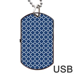 Navy Blue Quatrefoil Pattern Dog Tag Usb Flash (two Sides) by Zandiepants