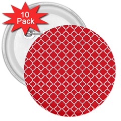 Poppy Red Quatrefoil Pattern 3  Button (10 Pack) by Zandiepants