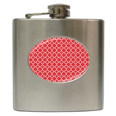 Poppy Red Quatrefoil Pattern Hip Flask (6 Oz) by Zandiepants