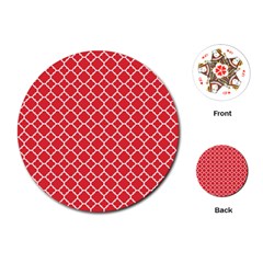 Poppy Red Quatrefoil Pattern Playing Cards (round) by Zandiepants